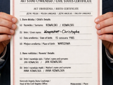 Changement de prénom et de nom de famille en Pologne pour correspondre au nom utilisé à l’étranger – Service juridique en ligne avec un avocat polonais